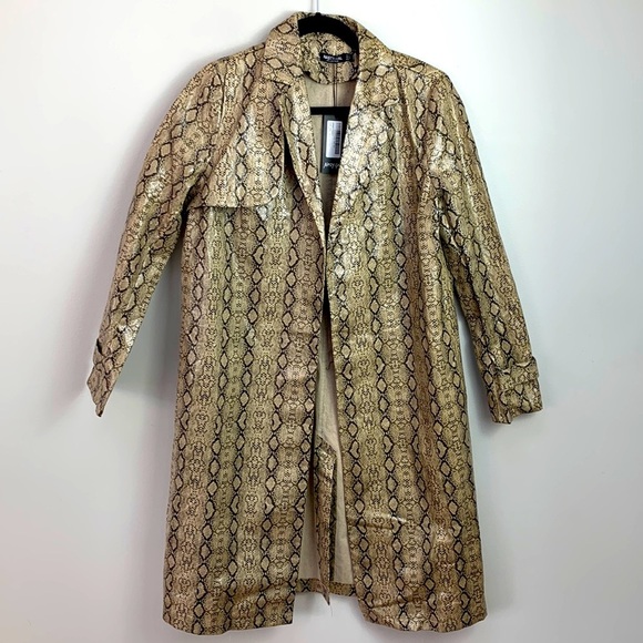 Nasty Gal Beware of Snakes Snakeskin Print Vegan Leather Trench NEW! - Picture 8 of 9